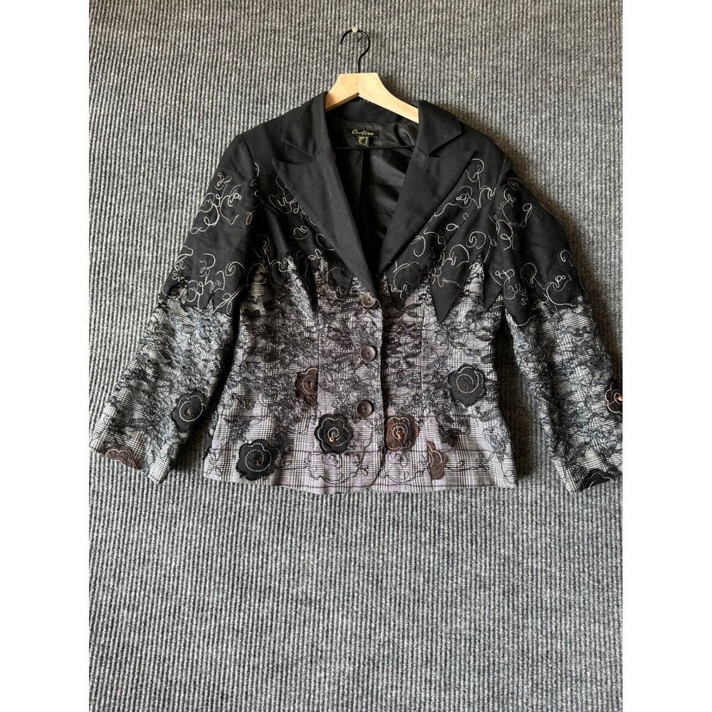 Cartise Women Mixed Coquette Goth Floral Lace Dark Romance Victorian Blazer 8